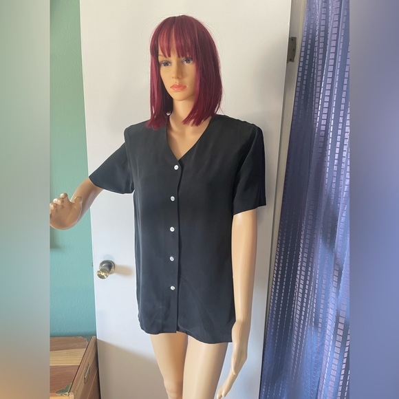Atlantique 100% silk Black blouse S-M from Nordstrom Vintage - Picture 2 of 7